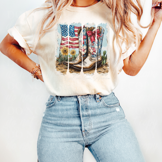 Cowgirl Boots-patriotic sunflowers