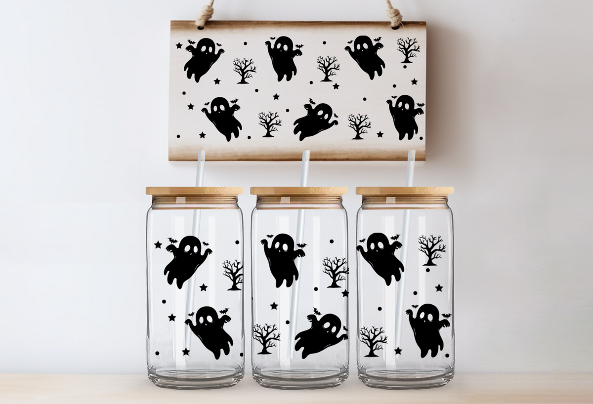 Black Ghosts & Spiderwebs UVDTF 16oz Cup Wrap