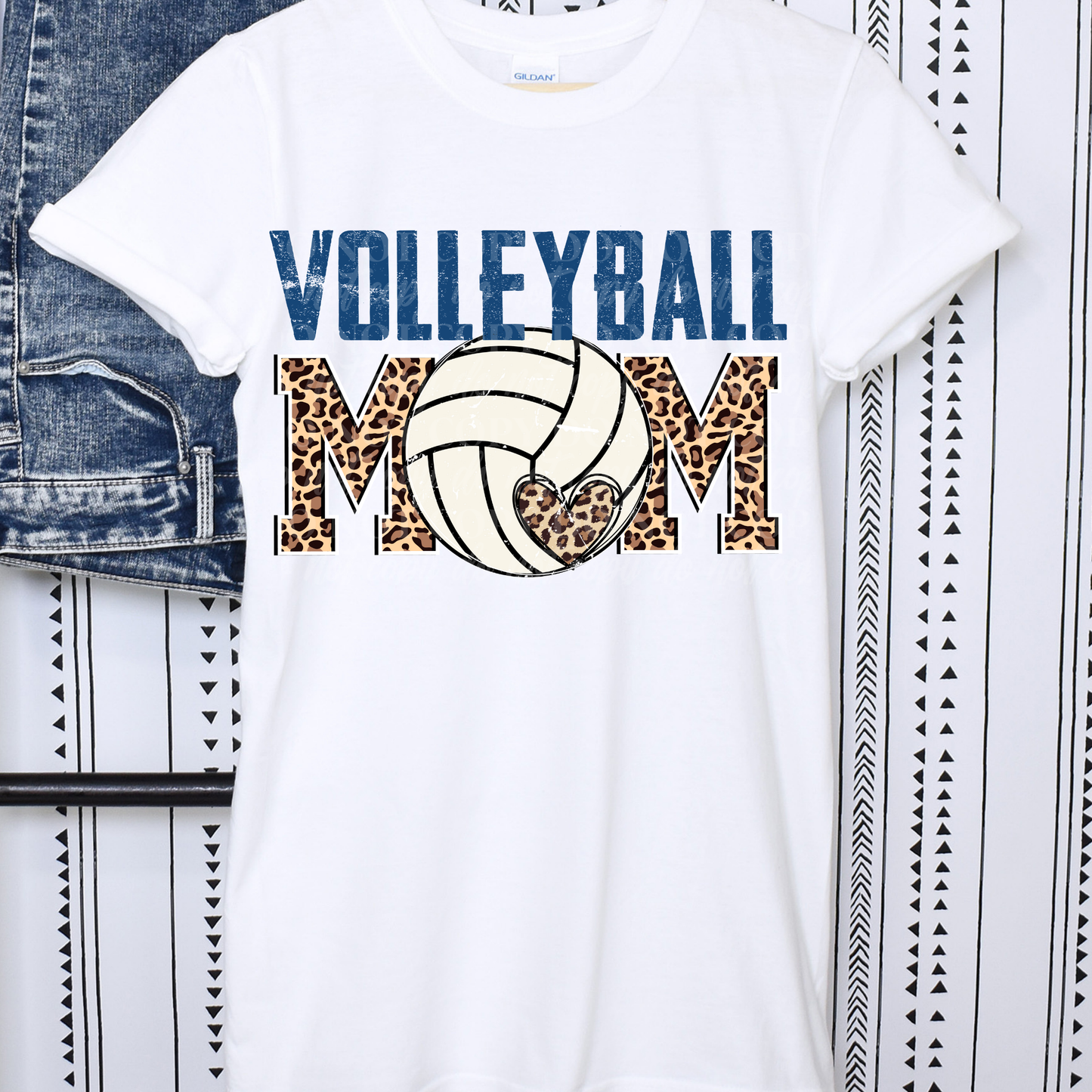 Blue Volleyball Cheetah Heart Mom