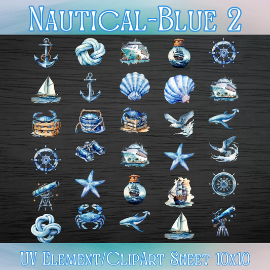 UVDTF 10x10 Element/Clipart Sheet - Nautical Blue 2