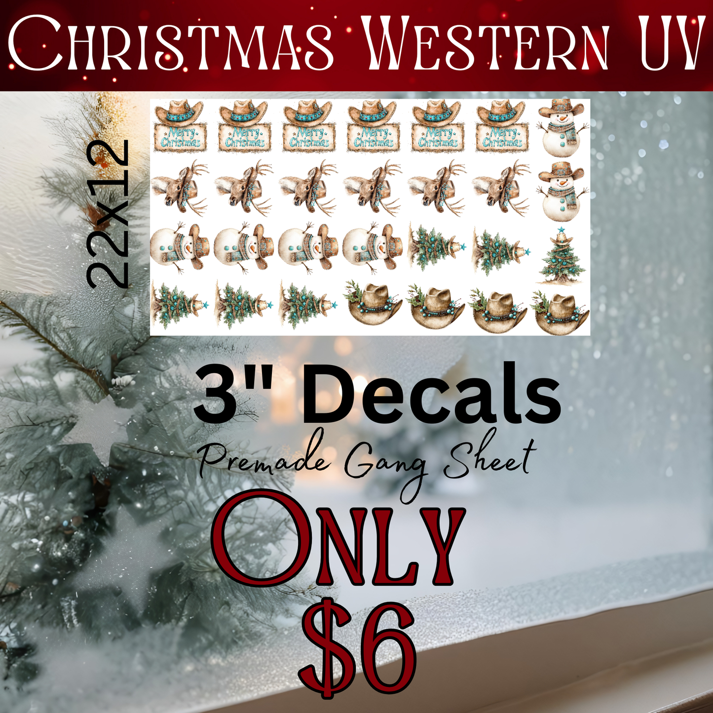 22x12 3" Western Christmas Premade UV