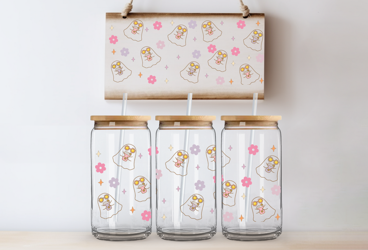 Pink Ghosts & Coffee UVDTF 16oz Cup Wrap