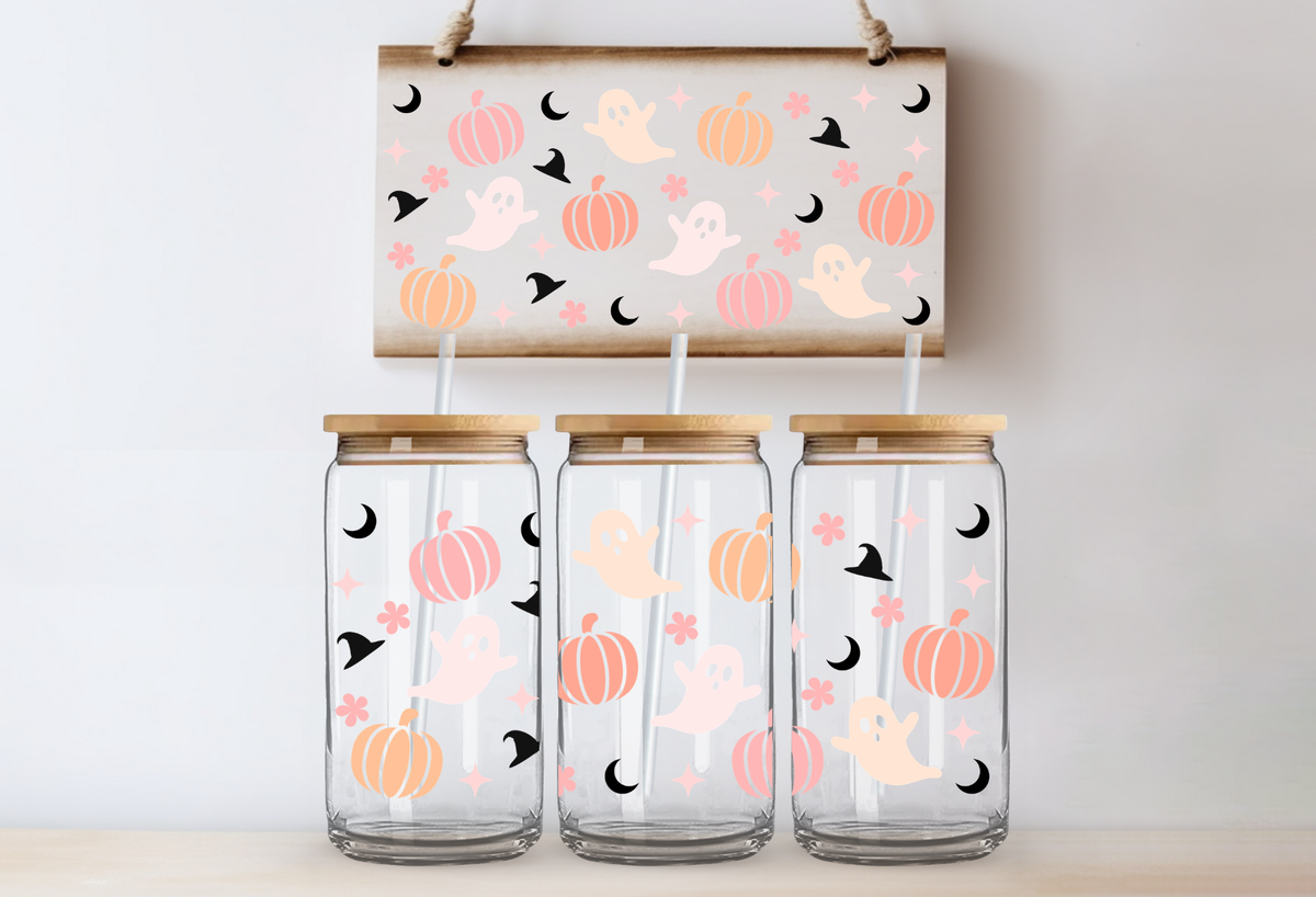 Pink Pumpkins, Bats & Moons UVDTF 16oz Cup Wrap