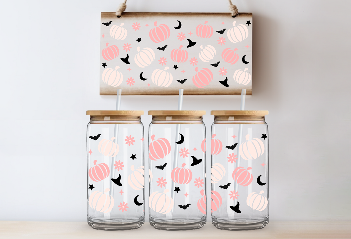 Pink Pumpkins & Bats UVDTF 16oz Cup Wrap
