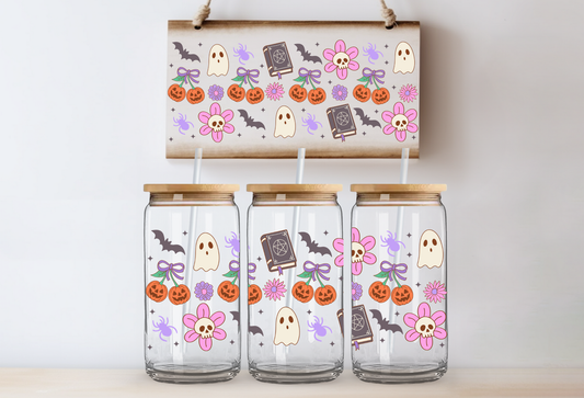 Halloween Icons & Pink Flowers UVDTF 16oz Cup Wrap