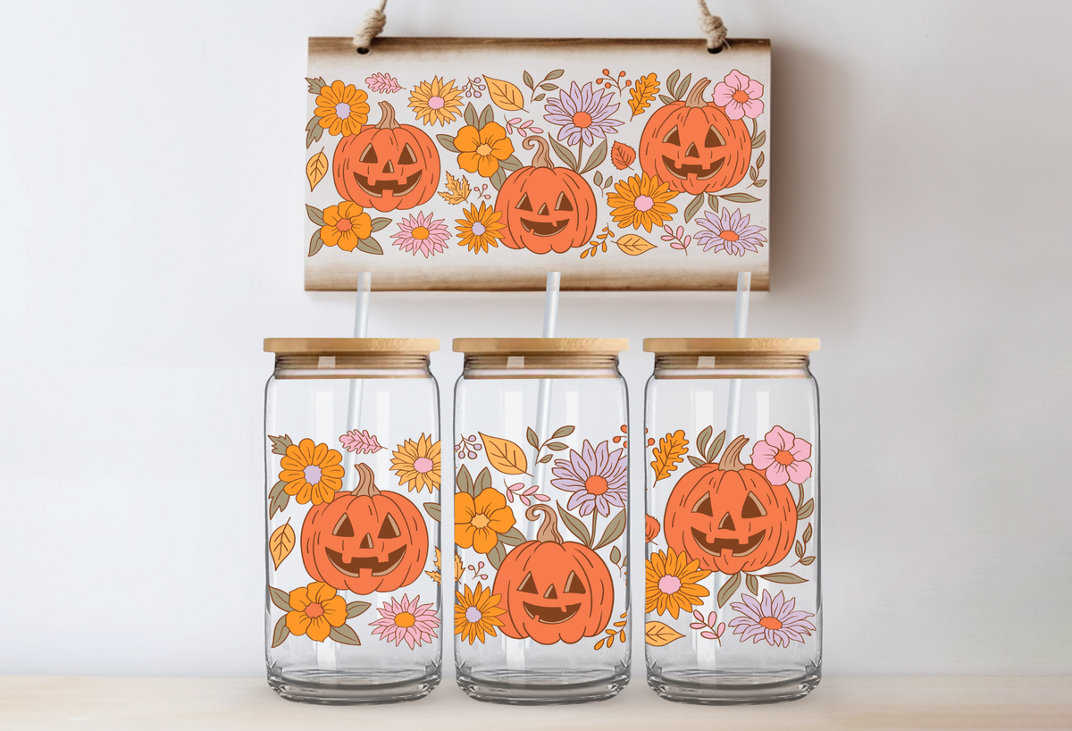 Floral Jack-o’-Lanterns UVDTF 16oz Cup Wrap
