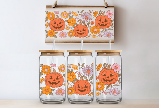 Floral Jack-o’-Lanterns UVDTF 16oz Cup Wrap