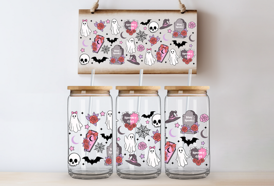 Pink Spooky Characters UVDTF 16oz Cup Wrap