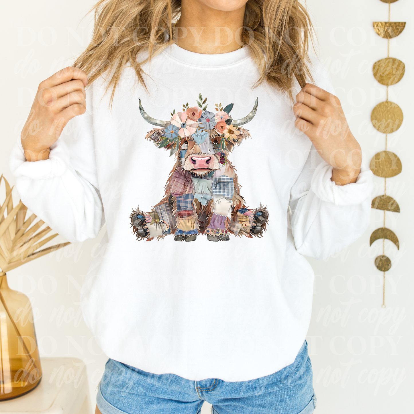 Patchwork Flower Crown Highland Cow