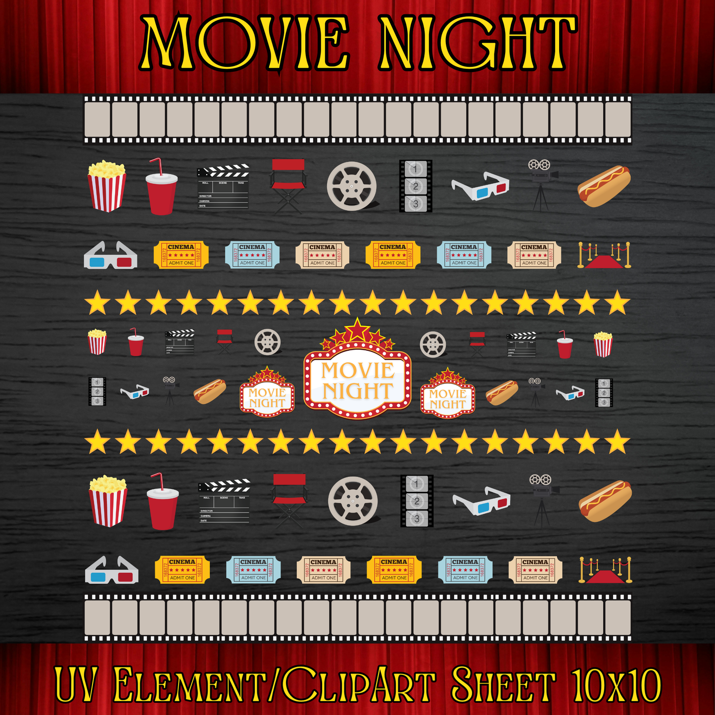 UVDTF 10x10 Element/Clipart Sheet - Movie Night