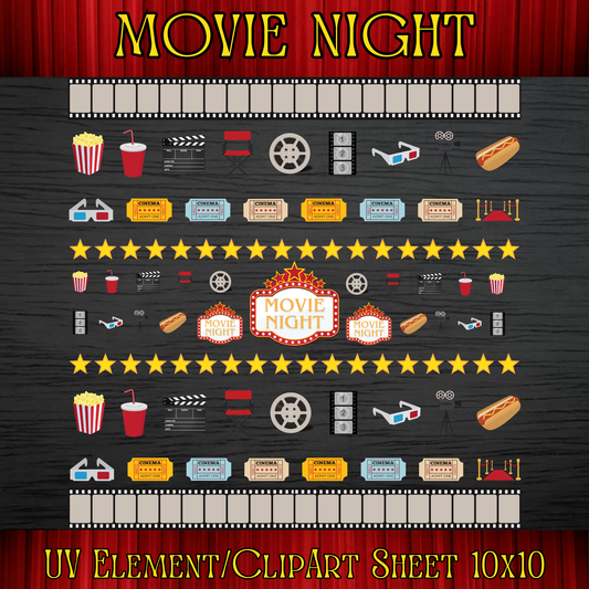UVDTF 10x10 Element/Clipart Sheet - Movie Night