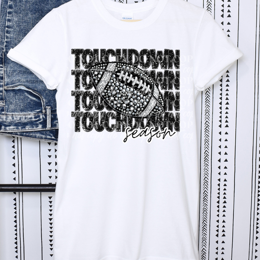 Touchdown With Football And Helmet- Rhinestone