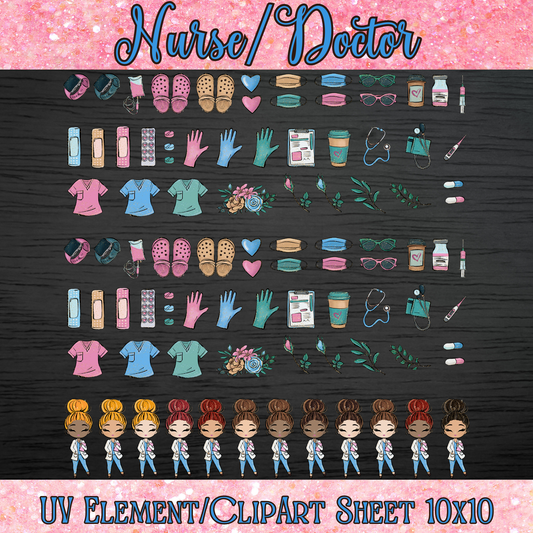 UVDTF 10x10 Element/Clipart Sheet - Nurse/Doctor