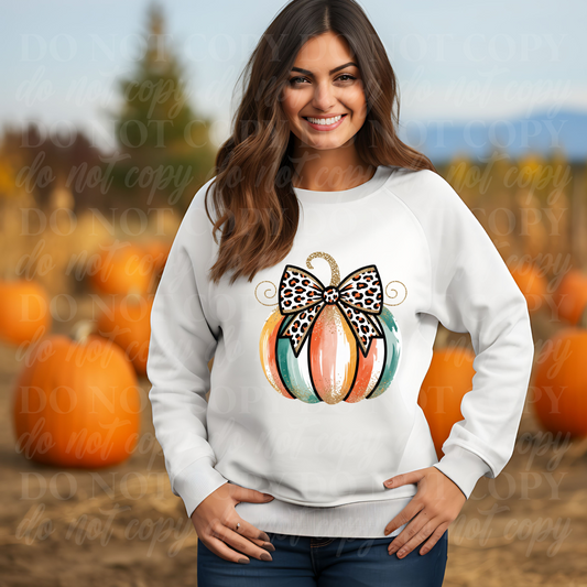 Water Color Pumpkin Cheetah Bow