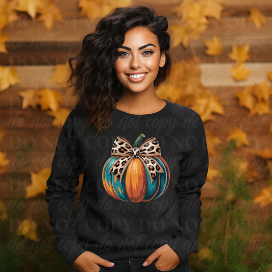 Pumpkin-Teal with Cheetah Bow