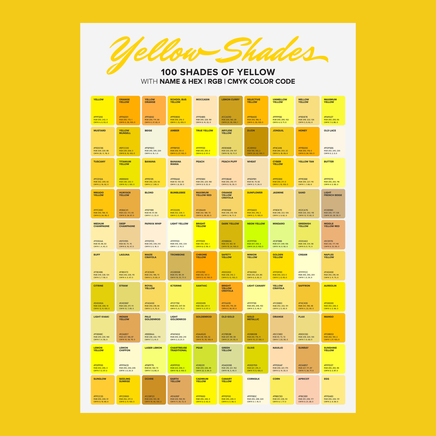Yellow Hex Code Chart