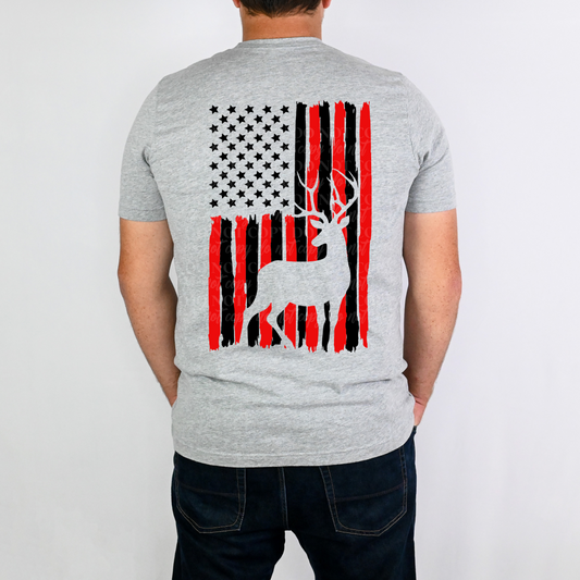Red and Black American Flag with Buck
