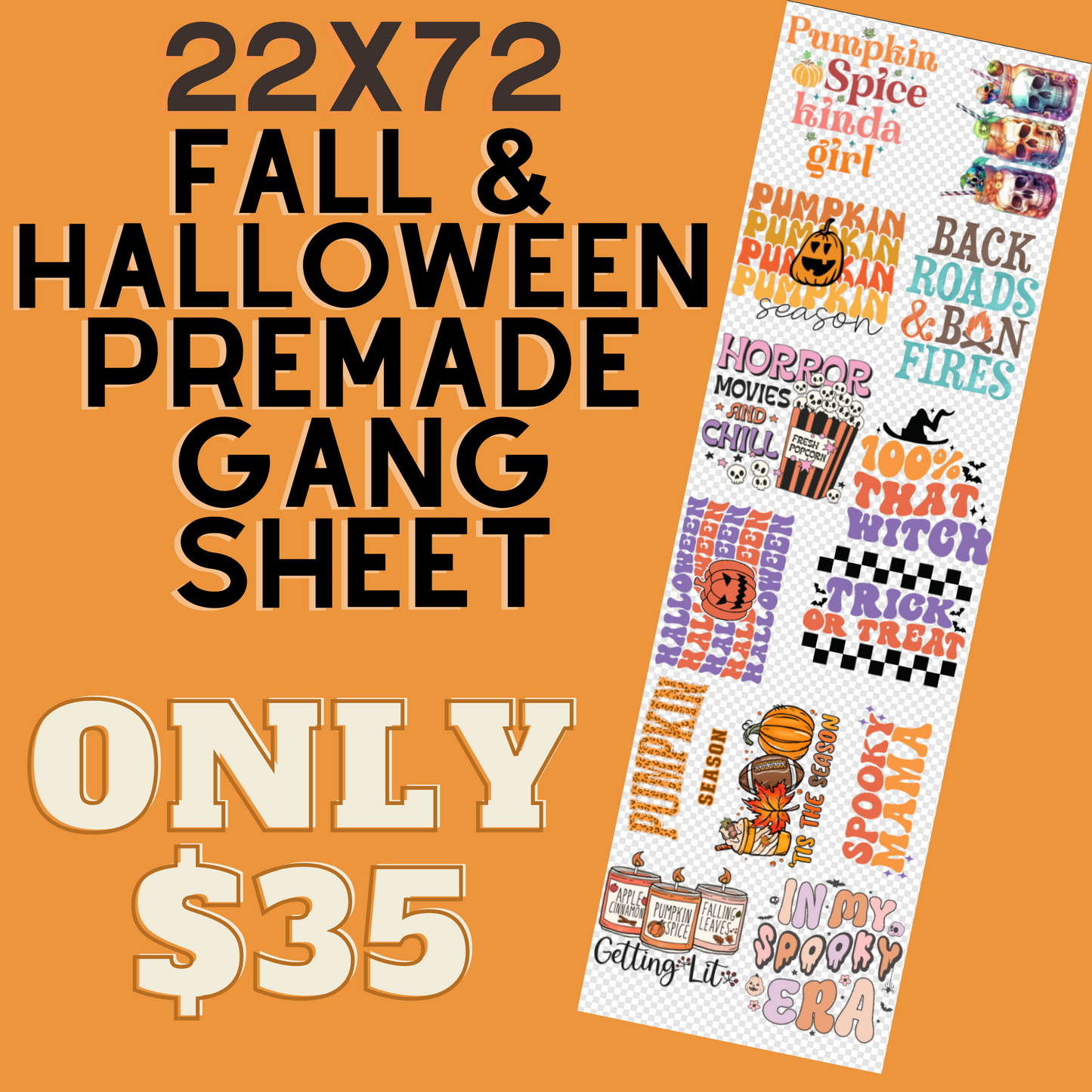 22x72 Halloween & Fall Premade Gang Sheet