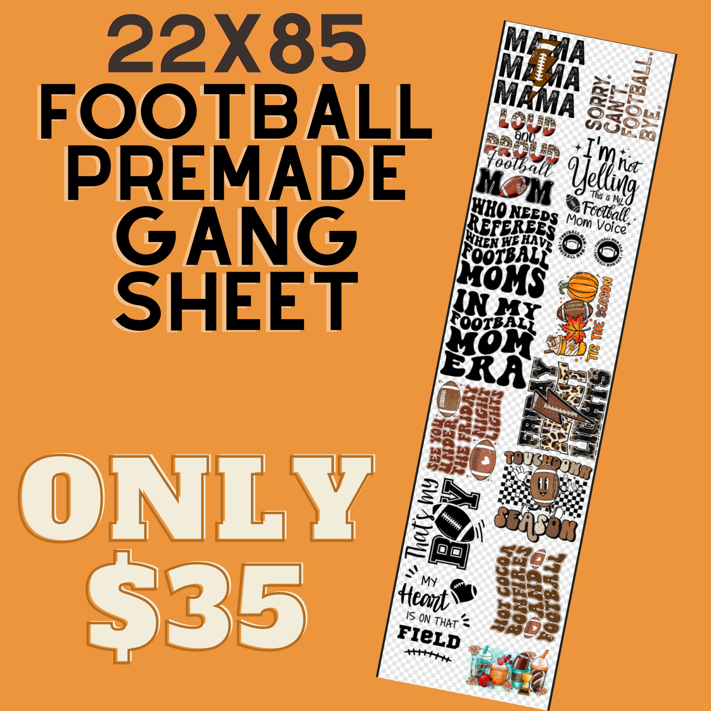 22x85 Premade Football Gang Sheet