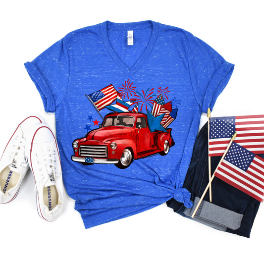 Retro red truck- American Flag