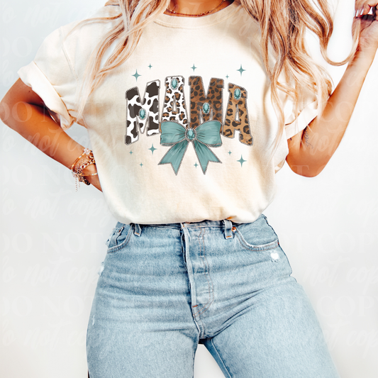 Animal Print Mama-teal bow