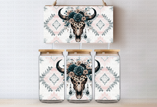 Aztec roses skull UVDTF 16oz CUP WRAP