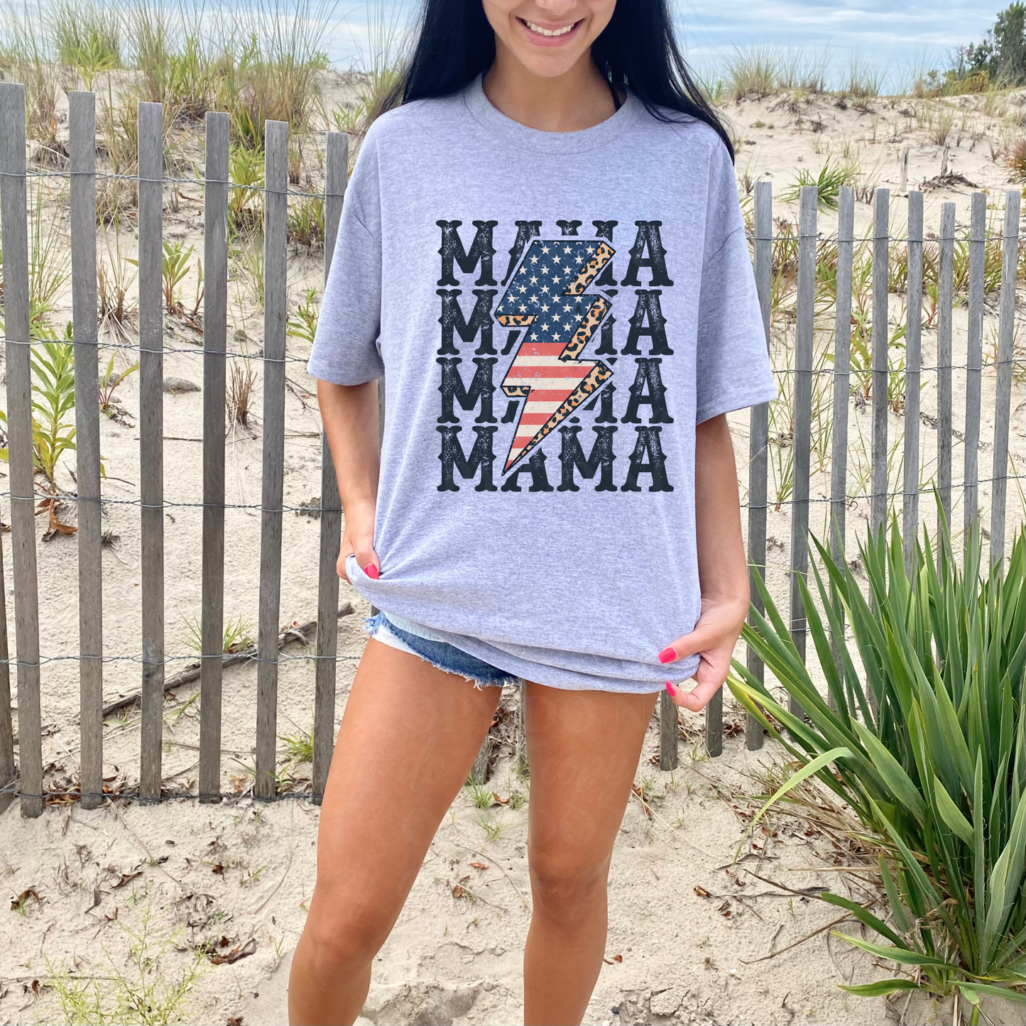 Patriotic Mama Stacked Lightning Bolt