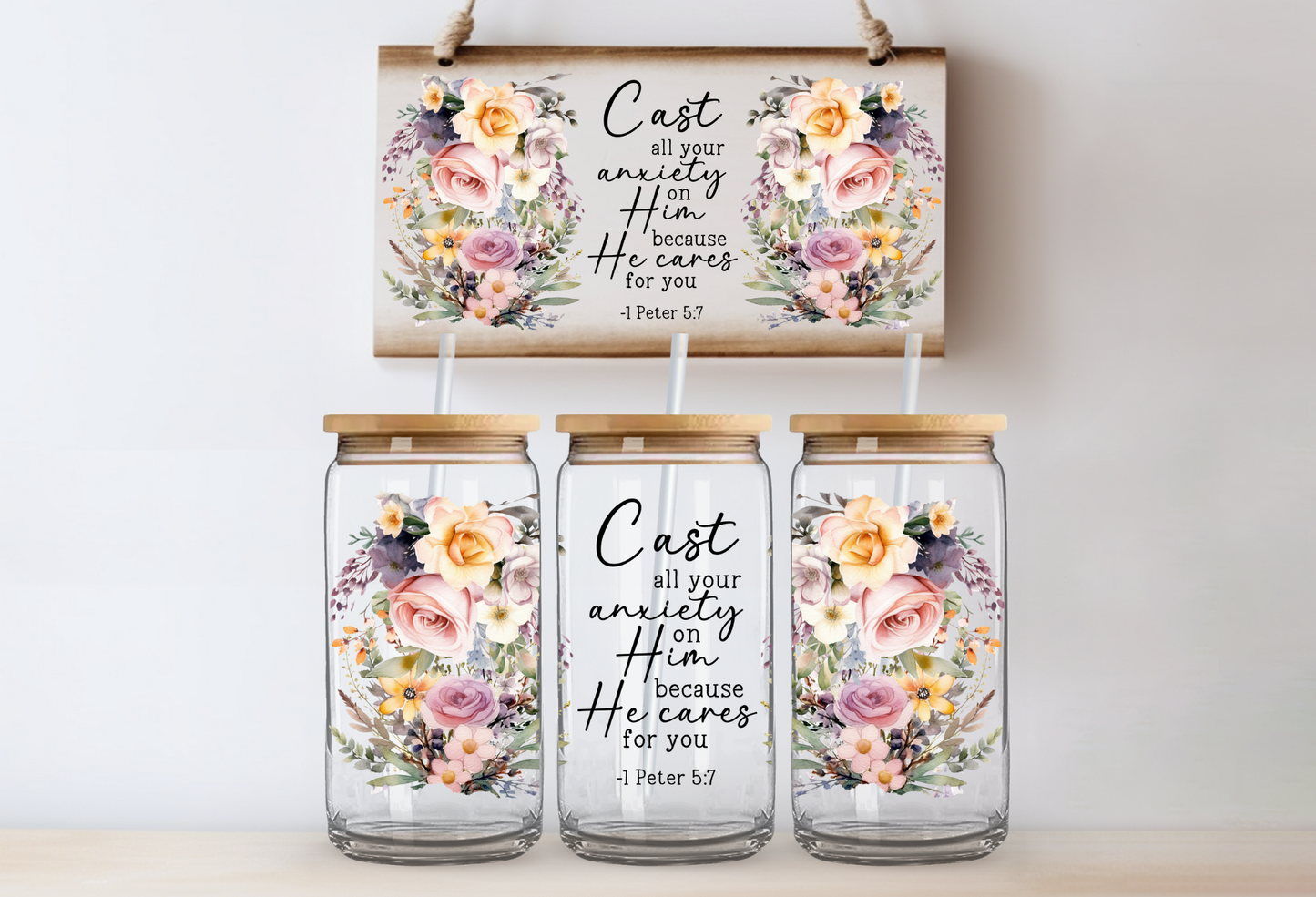 UVDTF 16oz CUP WRAP -Cast Your Cares Floral