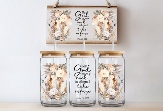 UVDTF 16oz CUP WRAP -God My Rock Neutral Bouquet