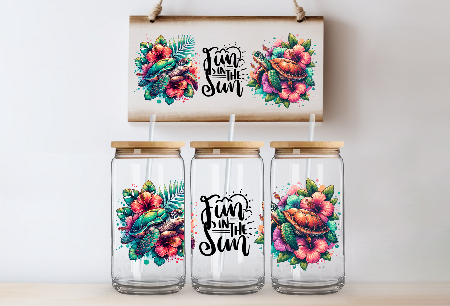 UVDTF 16oz CUP WRAP - Fun  in the Sun Sea Turtles