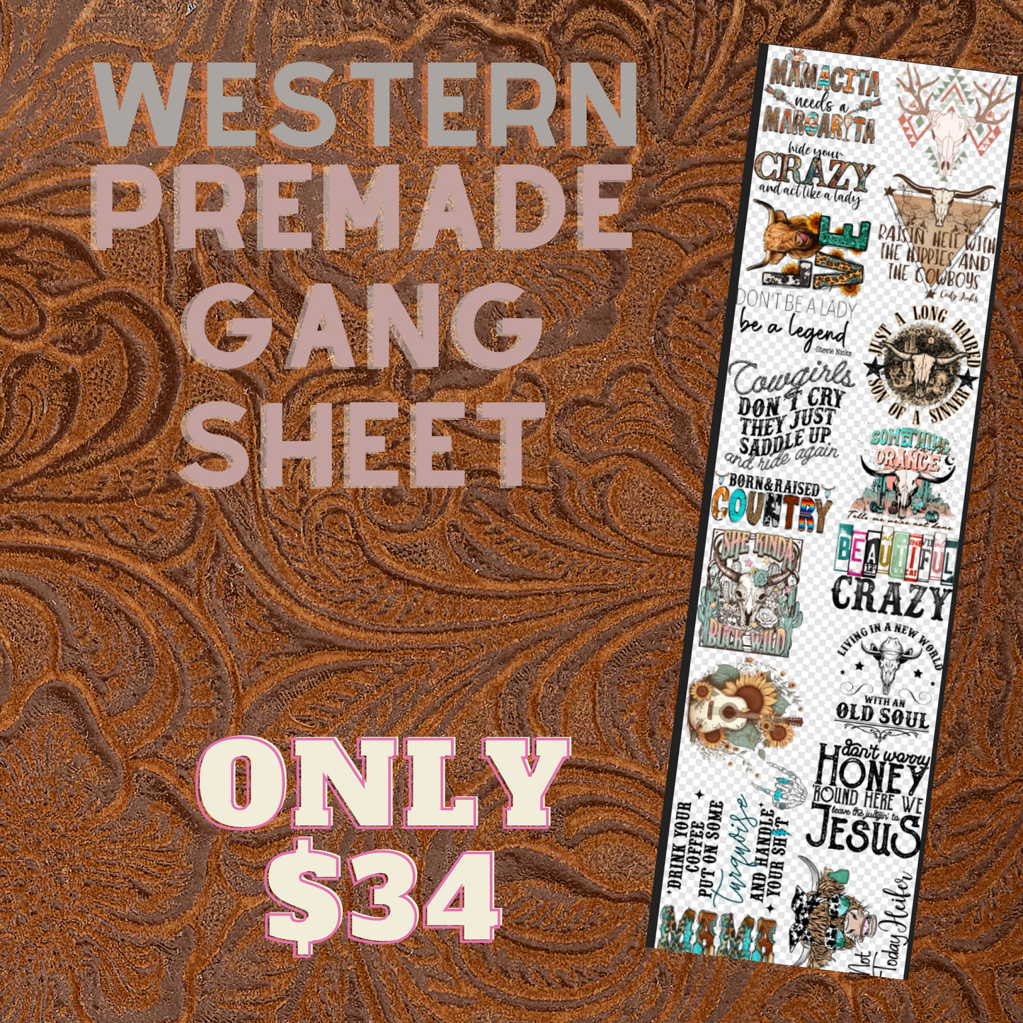 22x80 Western Premade Gang Sheet