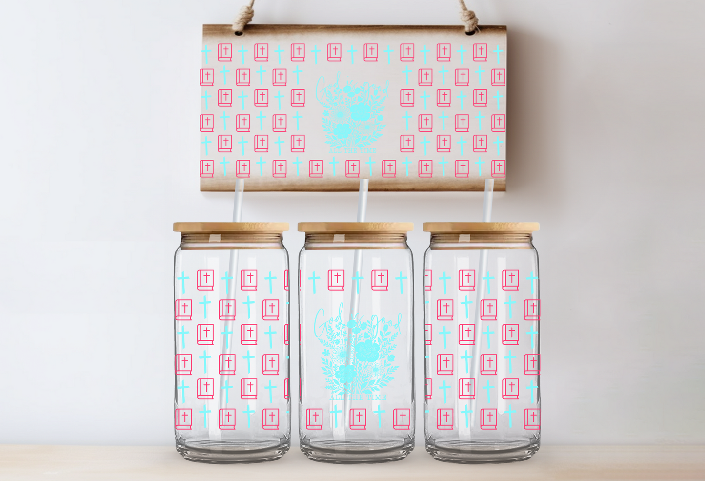 UVDTF 16oz CUP WRAP - God Is Good Pink and Blue