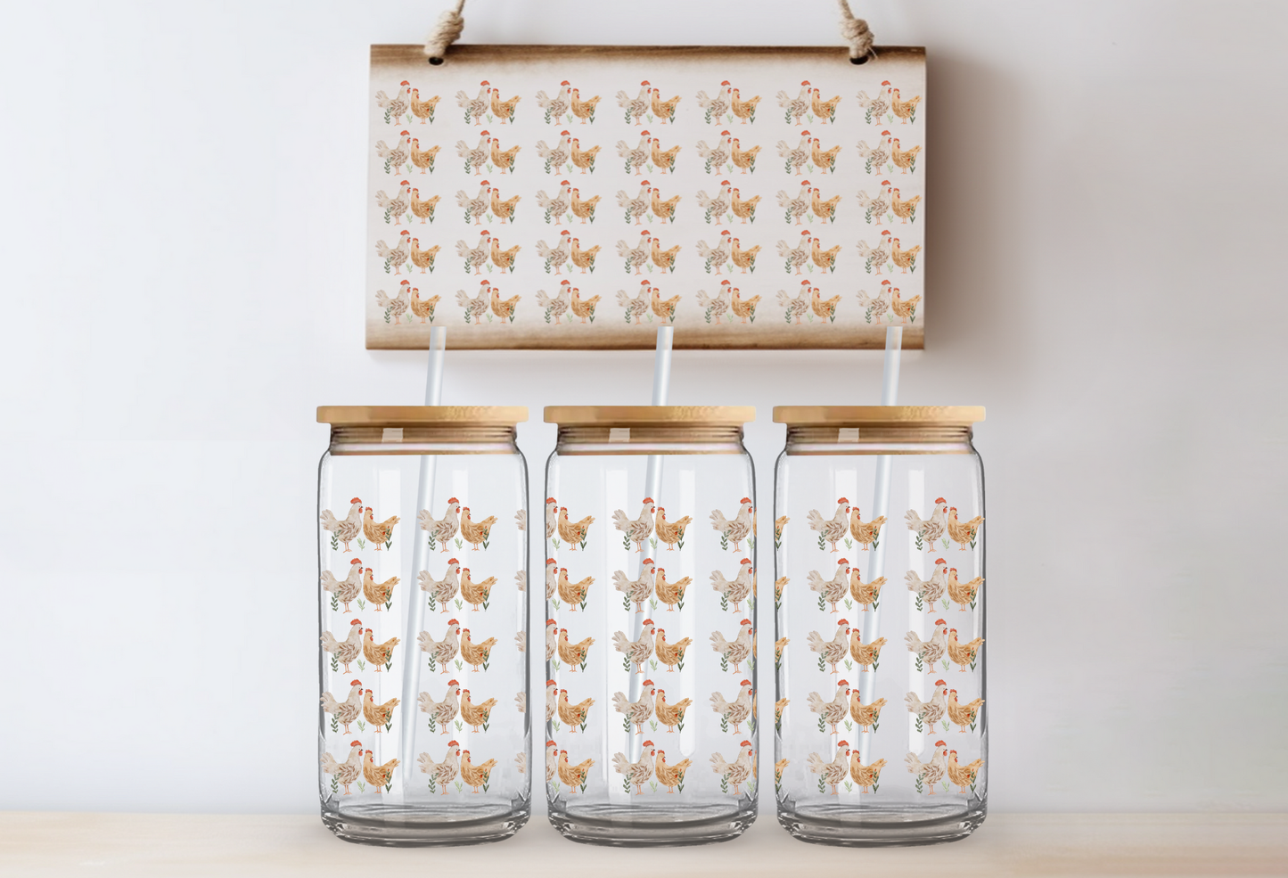 UVDTF 16oz CUP WRAP - Cutesy Antique Style Chickens