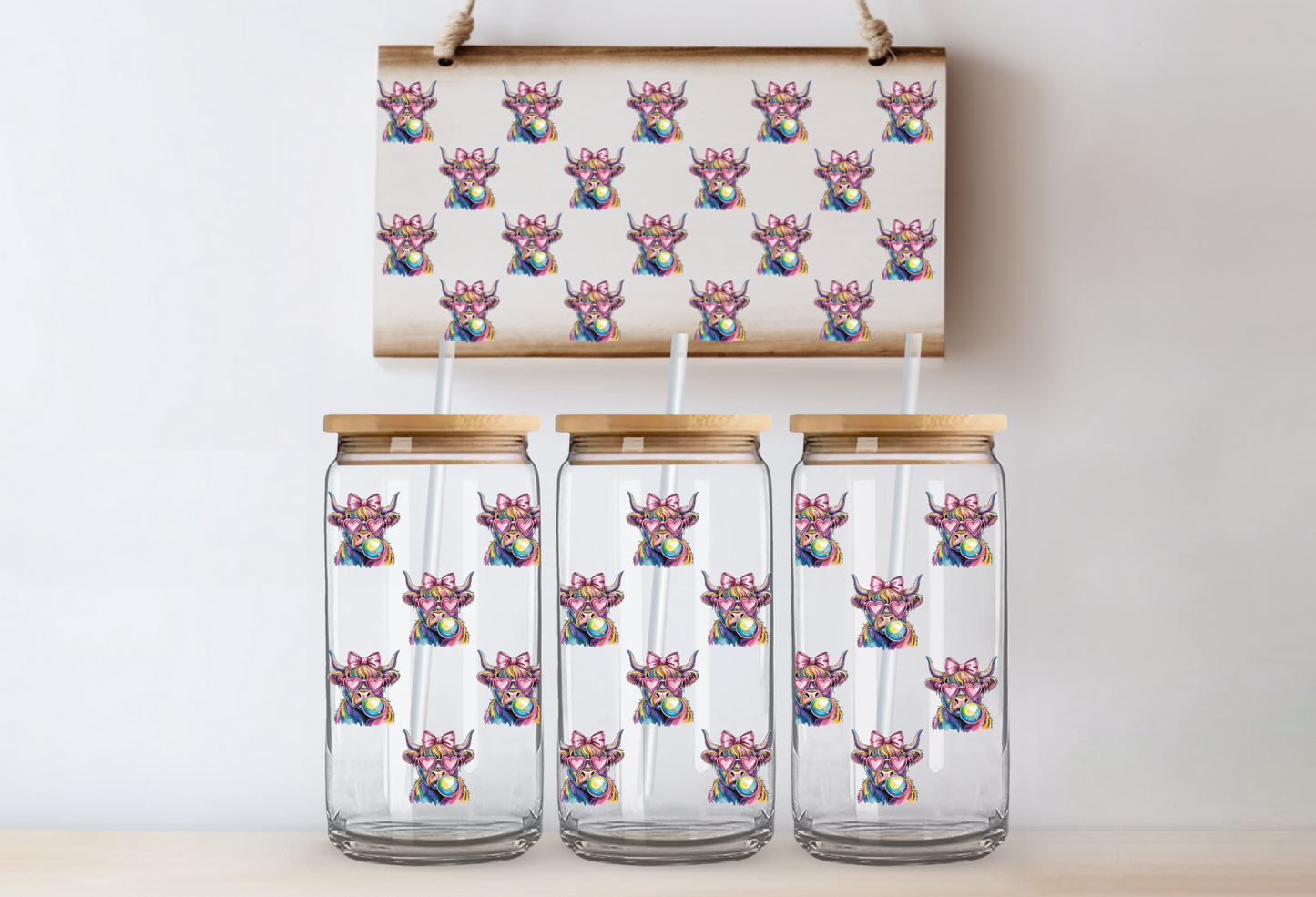 UVDTF 16oz CUP WRAP - Cutesy Moo Cow Blowing Bubbles