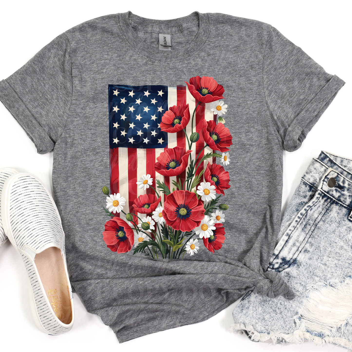 American Flag and Flowers