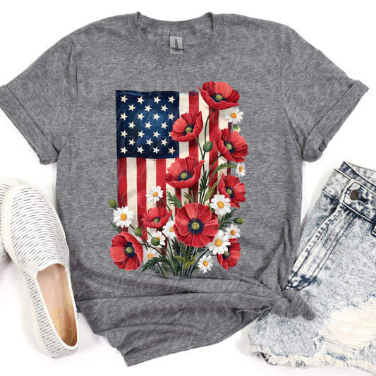 American Flag and Flowers