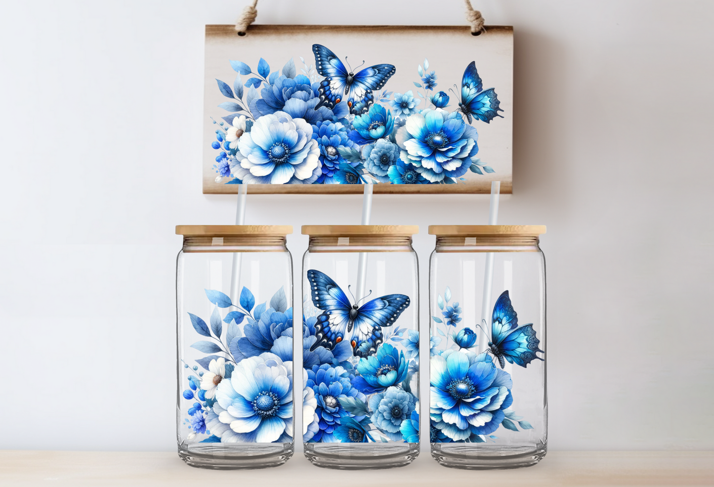 UVDTF 16oz CUP WRAP - Blue Flowers