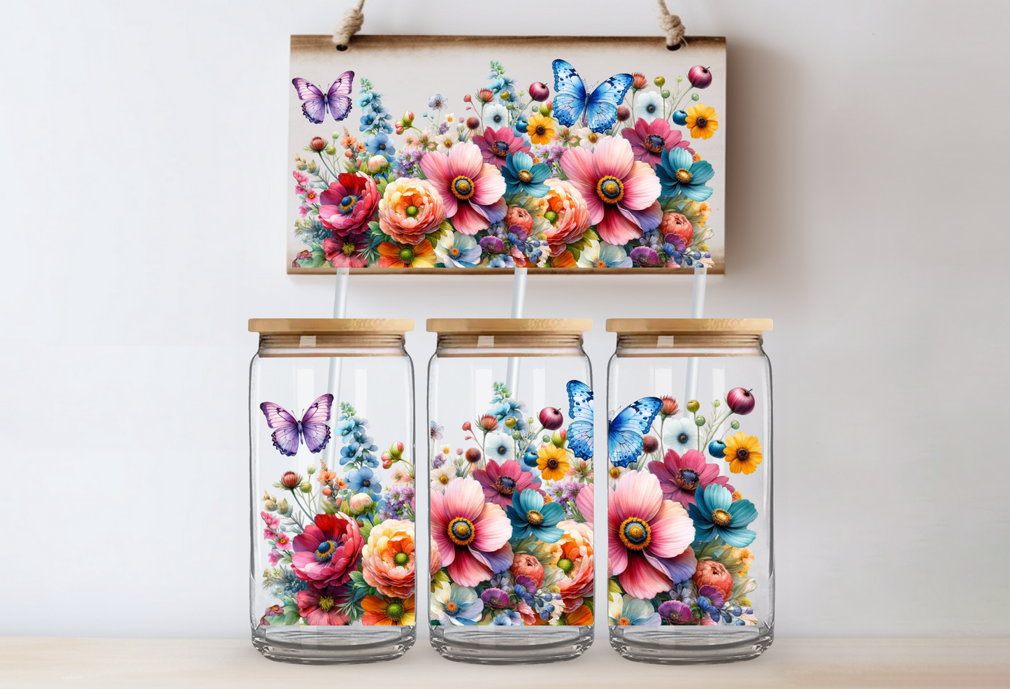 UVDTF 16oz CUP WRAP - Flowers with Butterflies