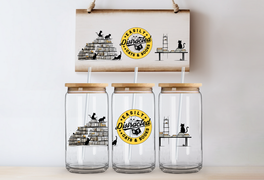 UVDTF 16oz CUP WRAP -Easily Distracted By Books & Cats