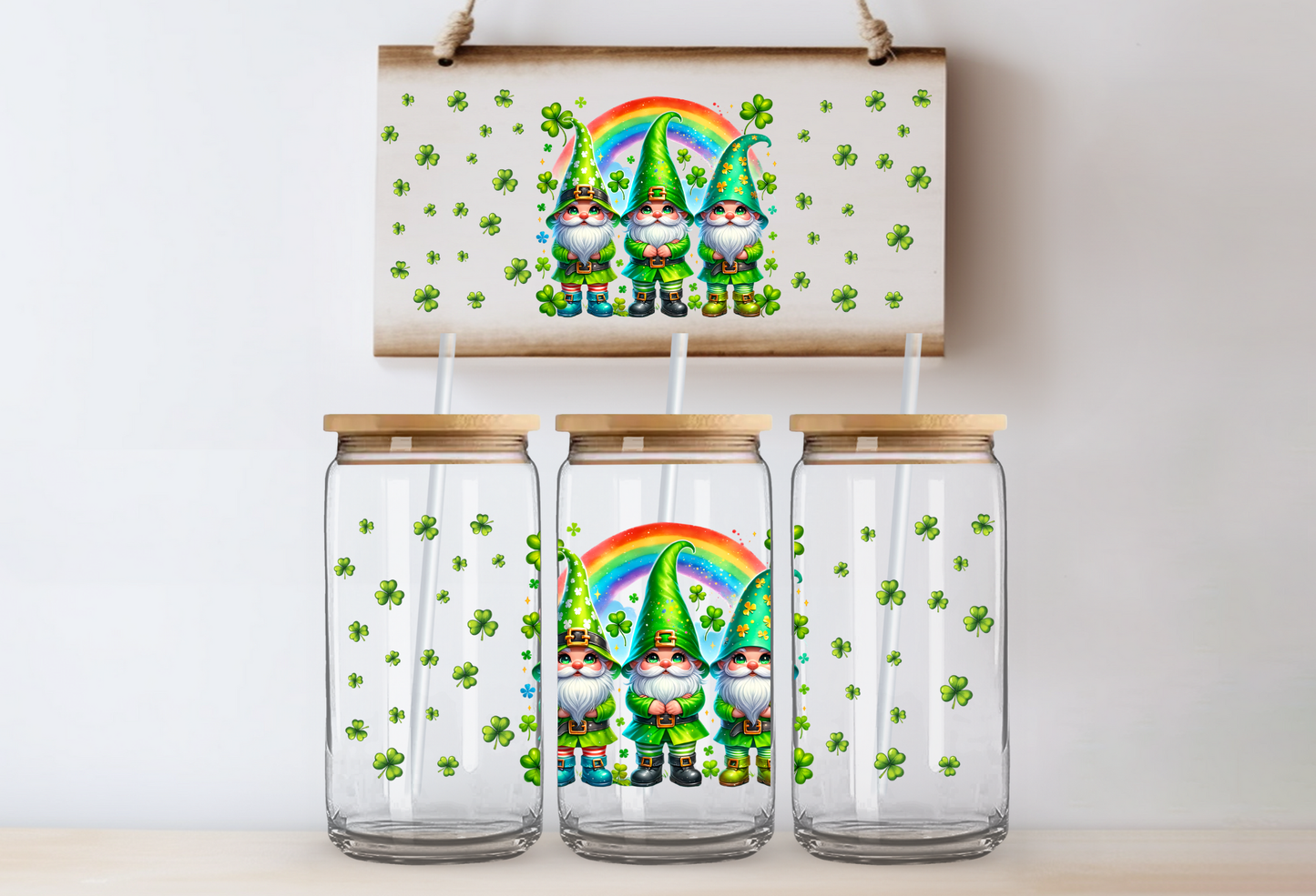 UVDTF 16oz CUP WRAP -St Patricks Day Gnomes