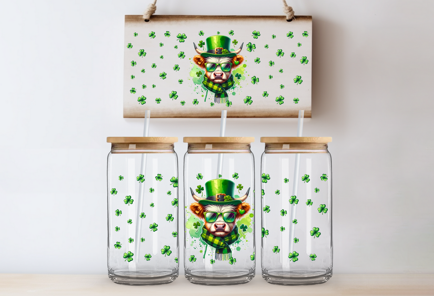UVDTF 16oz CUP WRAP -St Patricks Day Cow With Hat