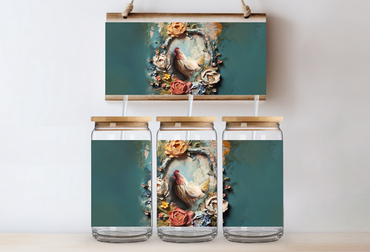 UVDTF 16oz CUP WRAP - 3D Teal Chicken Painting
