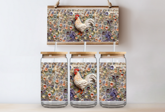 UVDTF 16oz CUP WRAP - 3D Chicken Floral Painting