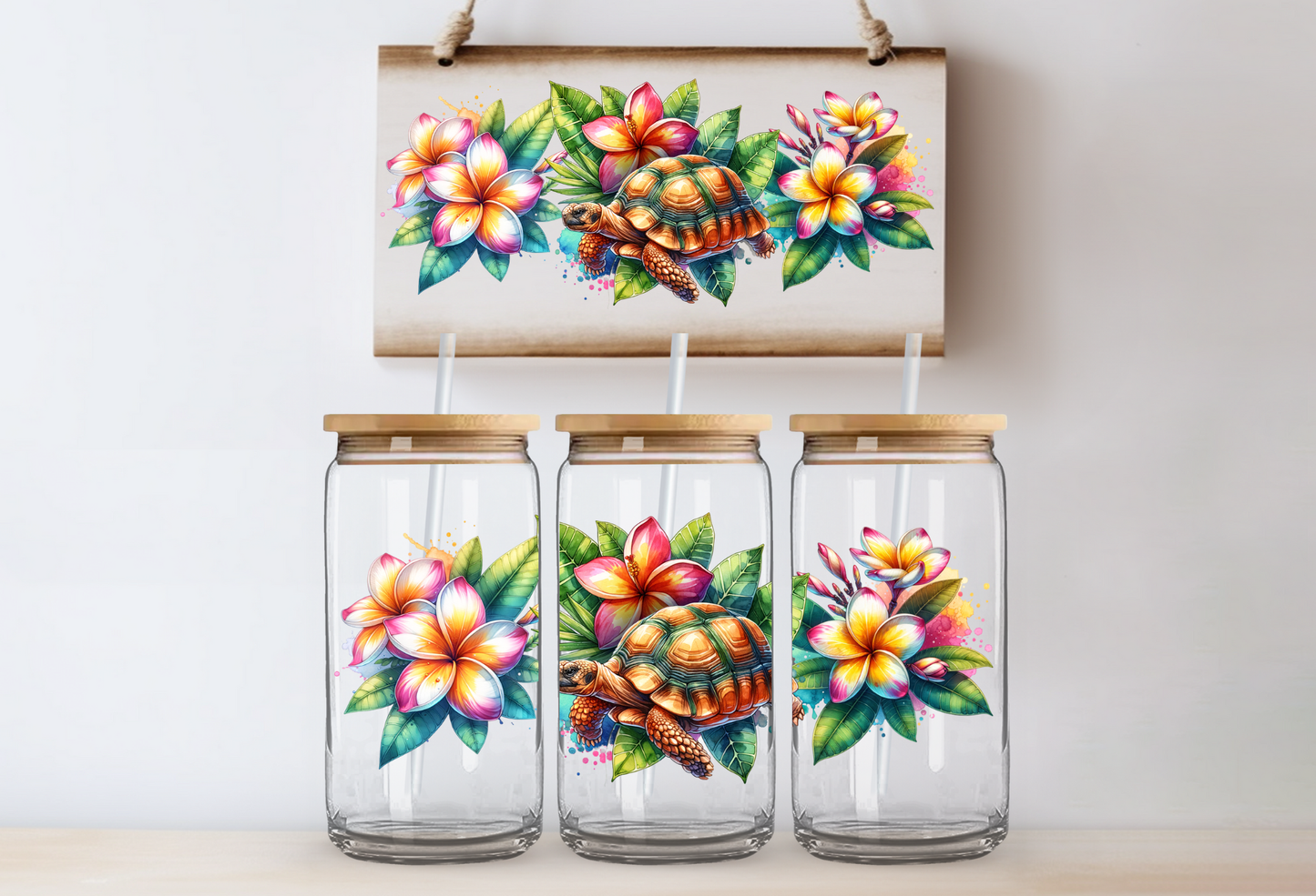 UVDTF 16oz CUP WRAP -Flowers Turtle