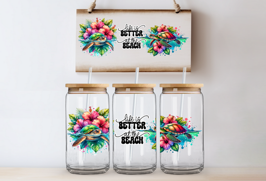 UVDTF 16oz CUP WRAP -Life is Better at the Beach Turtle