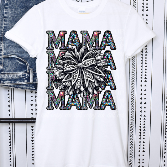 Mama Stack Colorful Rhinestone- pom and Bow