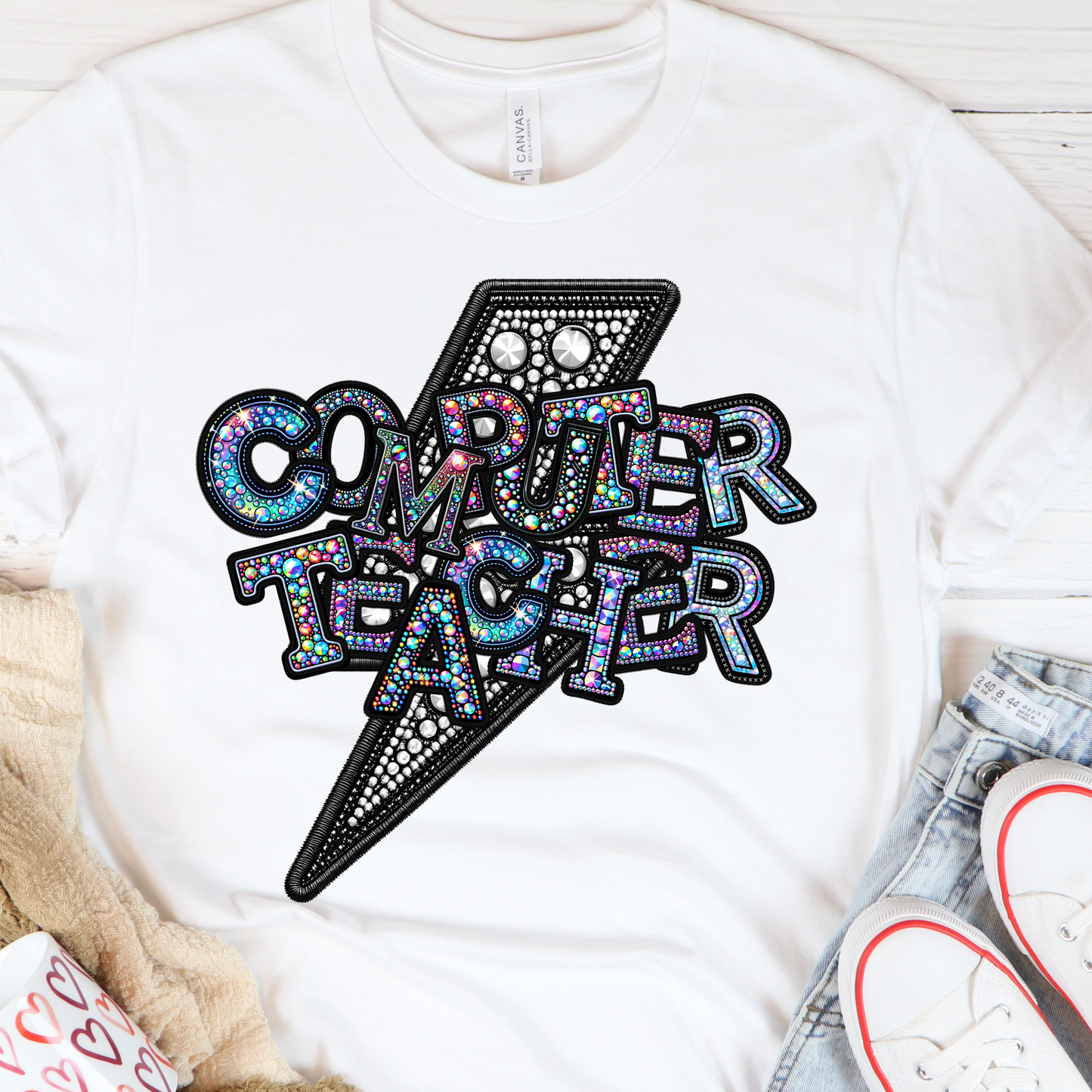 Computer Teacher Rhinestone- colorful