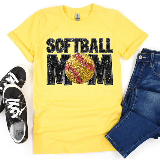 Softball Mom-Black Glitter