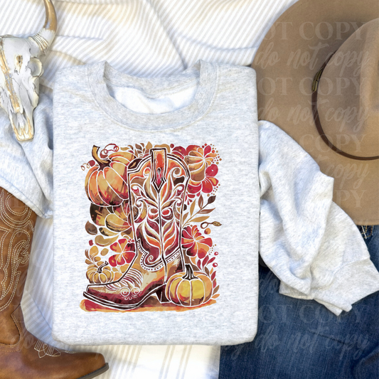 Cowboy Boot With Pumpkin-red