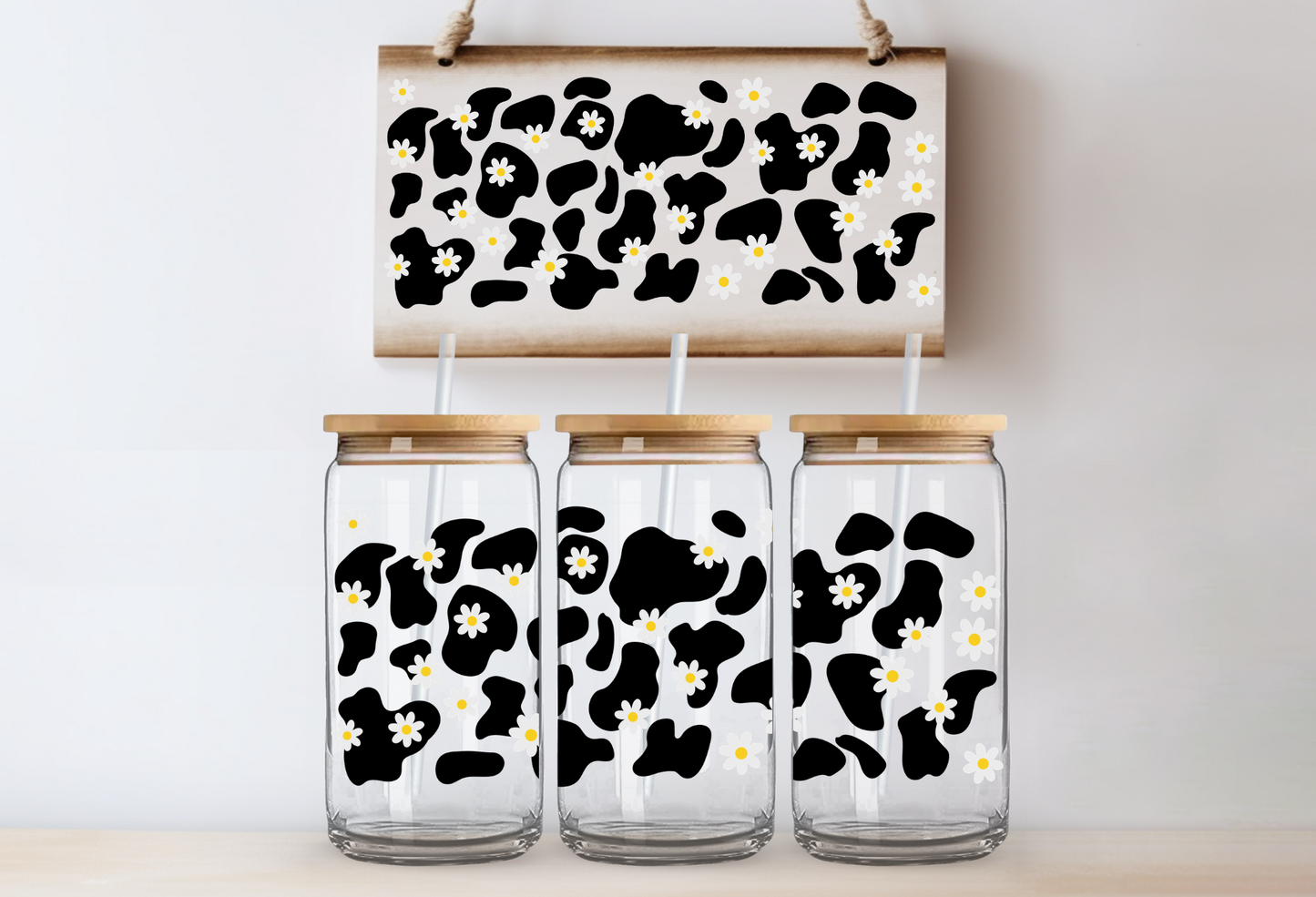 UVDTF 16oz CUP WRAP - Cow Print & Daisies